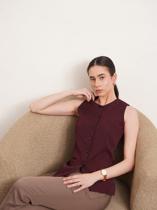 Princess Line Waistcoat - Maroon