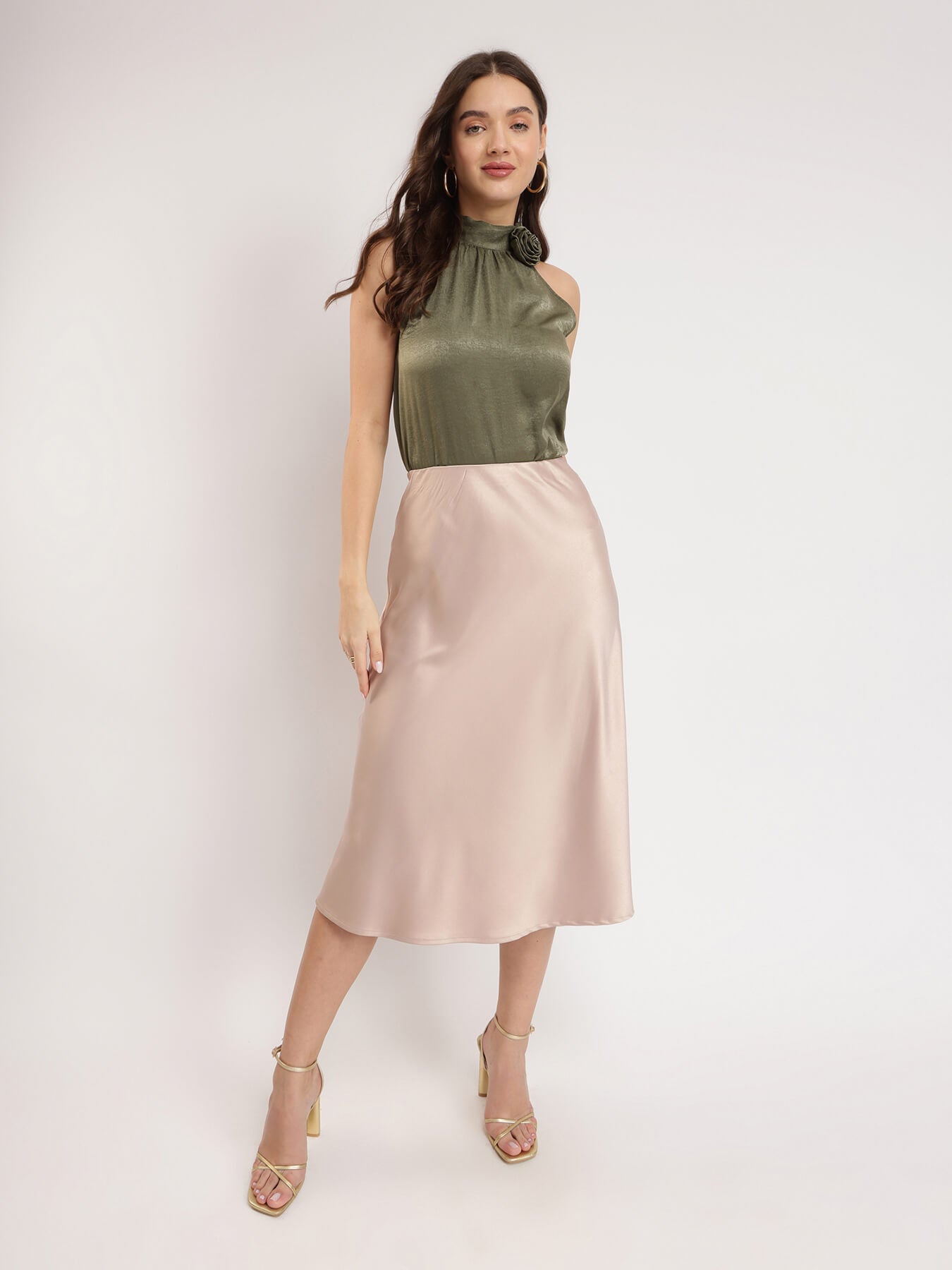 Satin Halter Neck Top - Olive