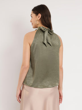 Satin Halter Neck Top - Olive