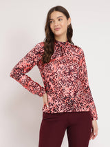 Satin Animal Print Top - Pink