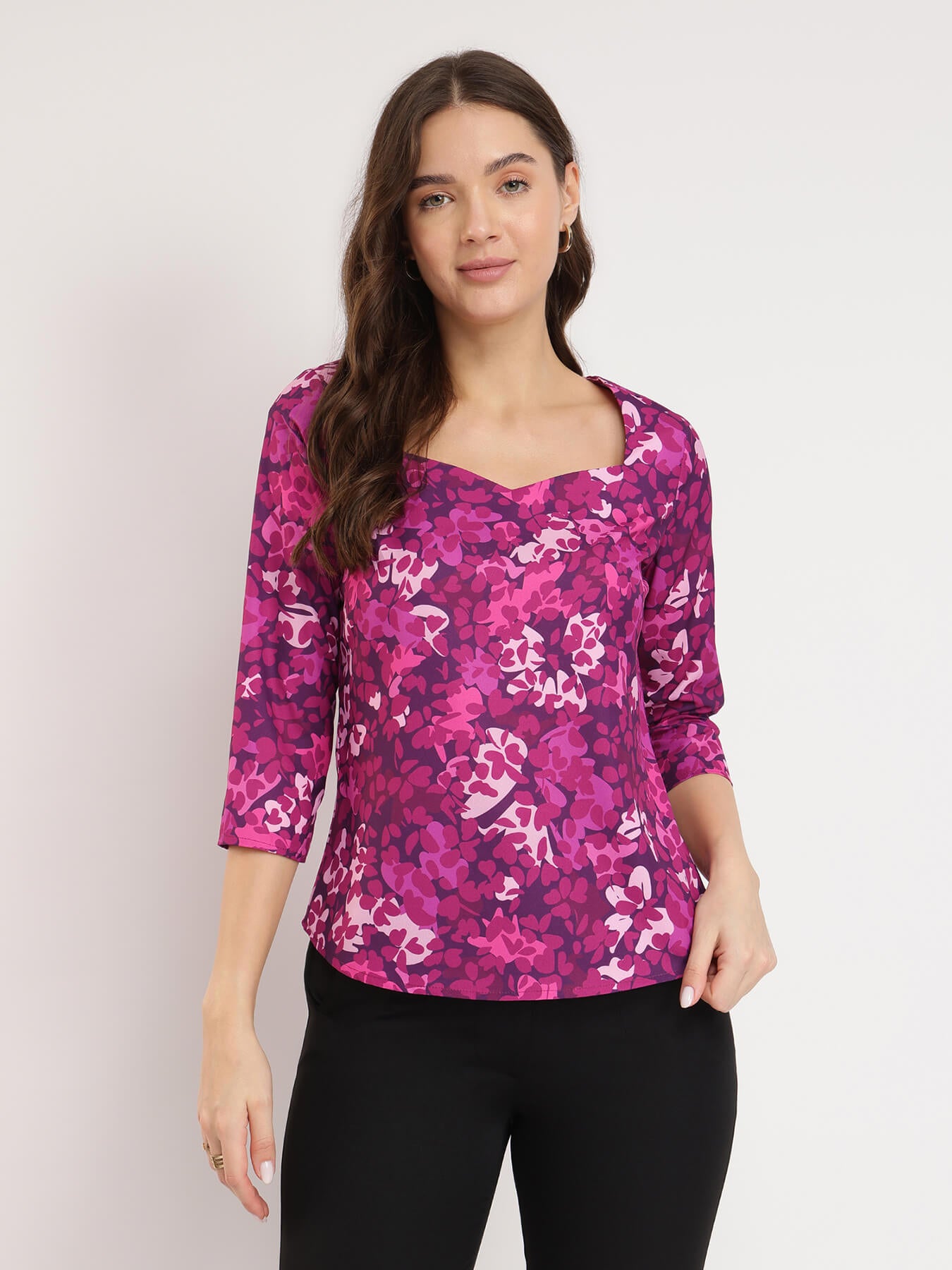 Sweetheart Neck Floral Top - Purple