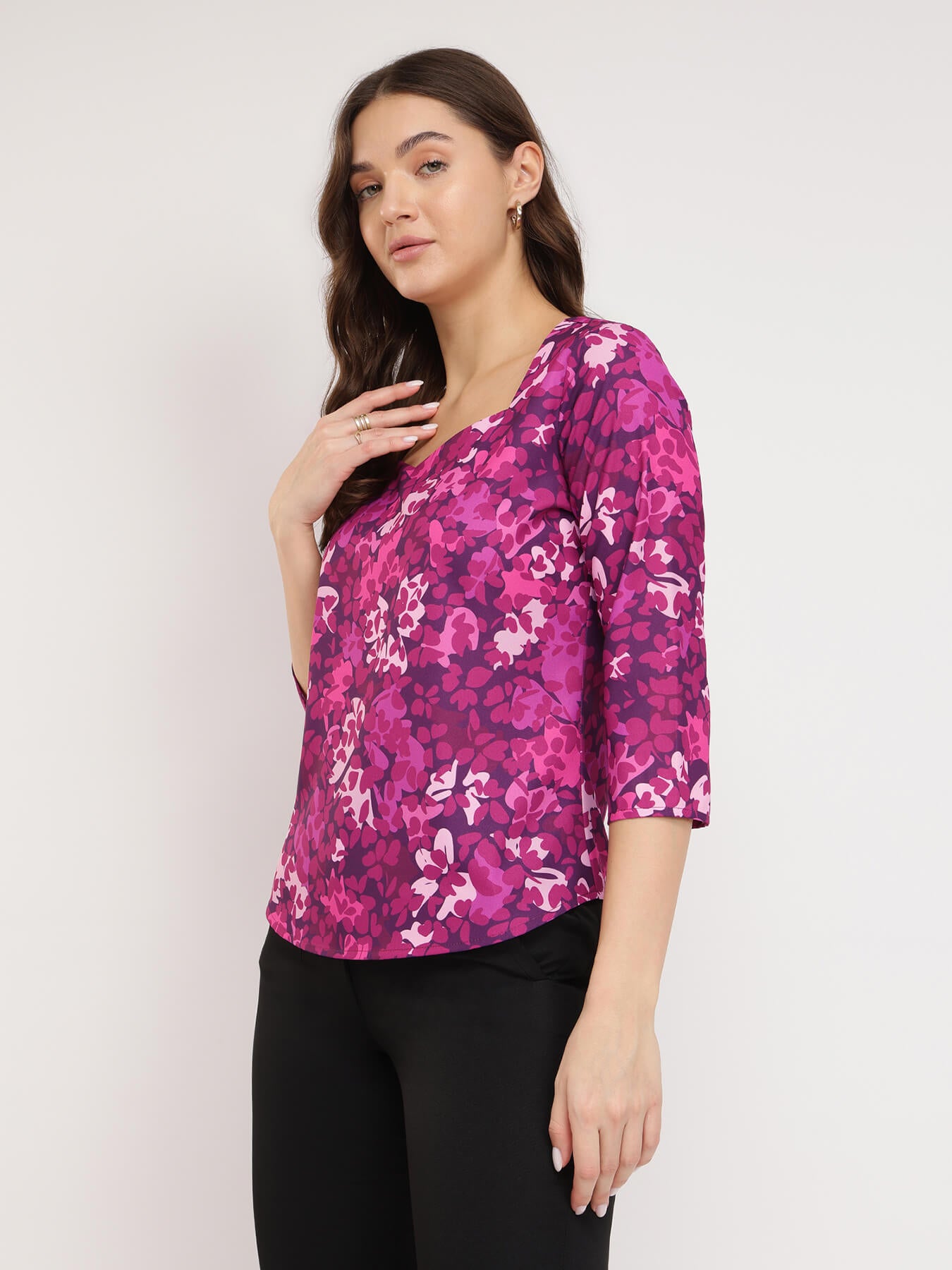 Sweetheart Neck Floral Top - Purple