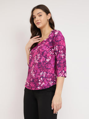 Sweetheart Neck Floral Top - Purple