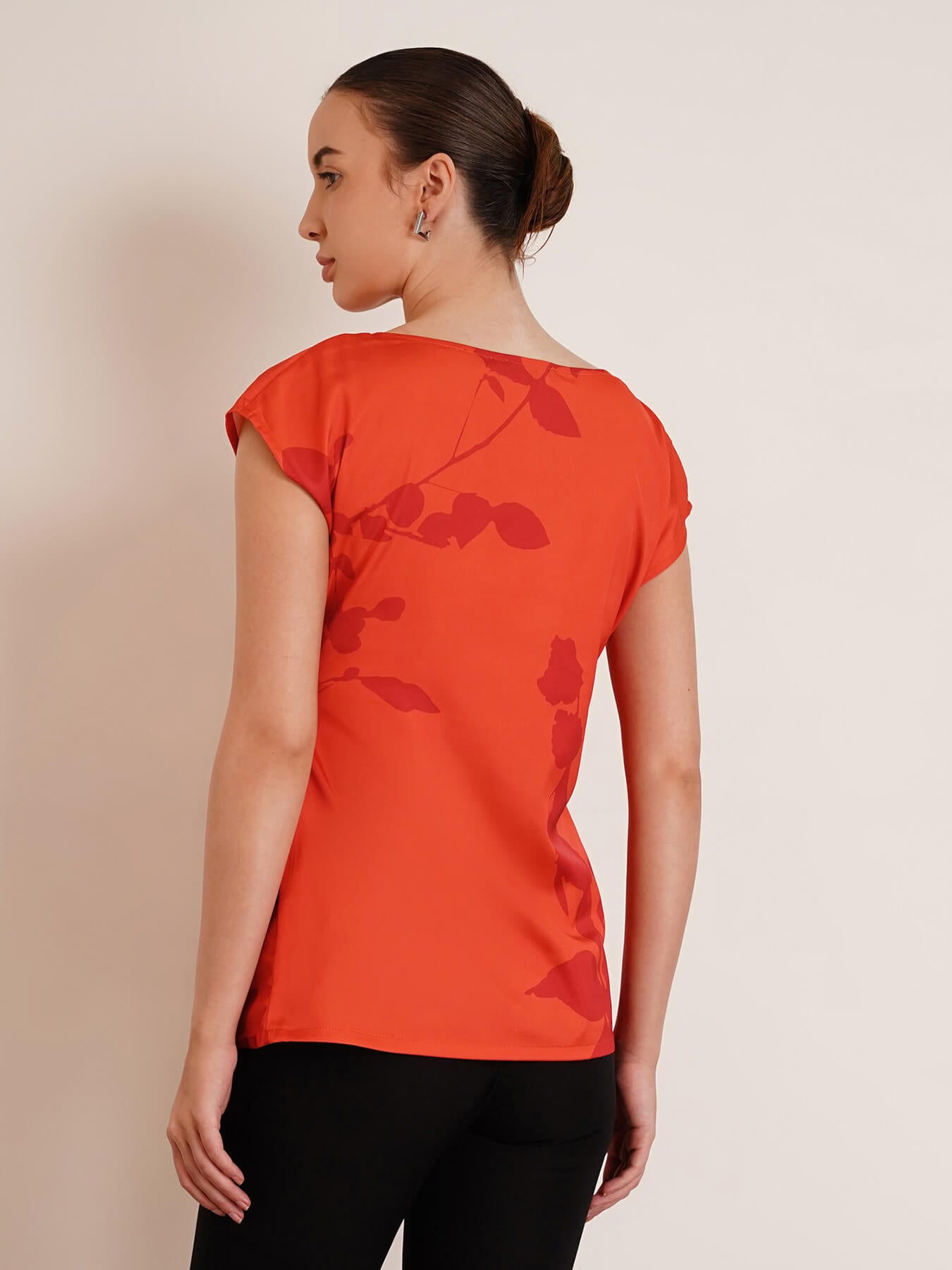 Stretchable Satin Tie Up Top - Orange