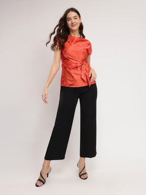 Stretchable Satin Tie Up Top - Orange