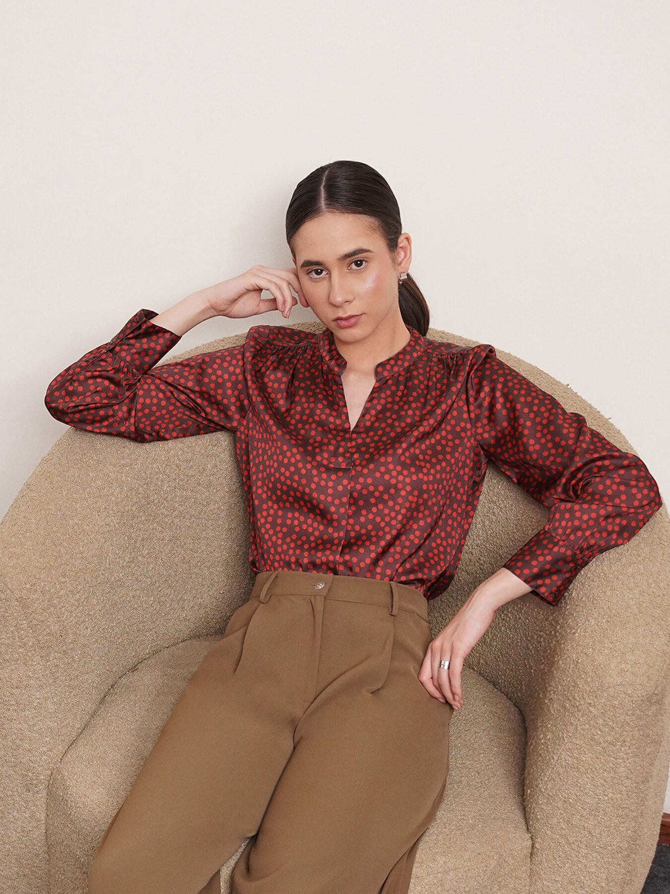 Satin Polka Top - Maroon