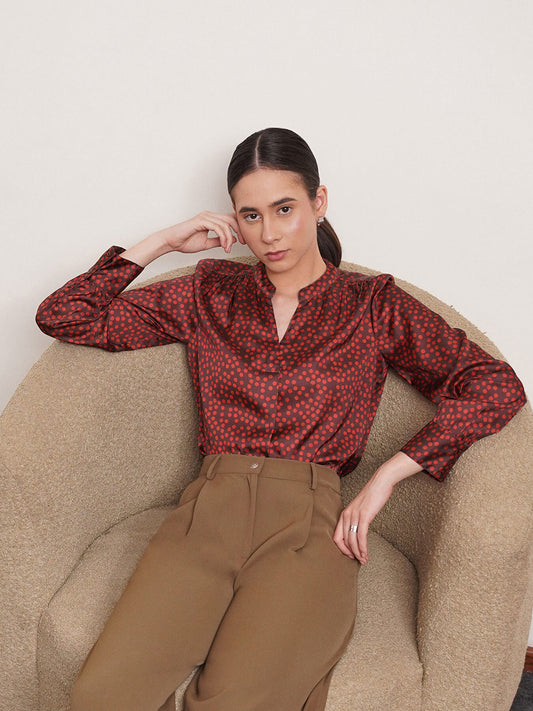 Satin Polka Top - Maroon