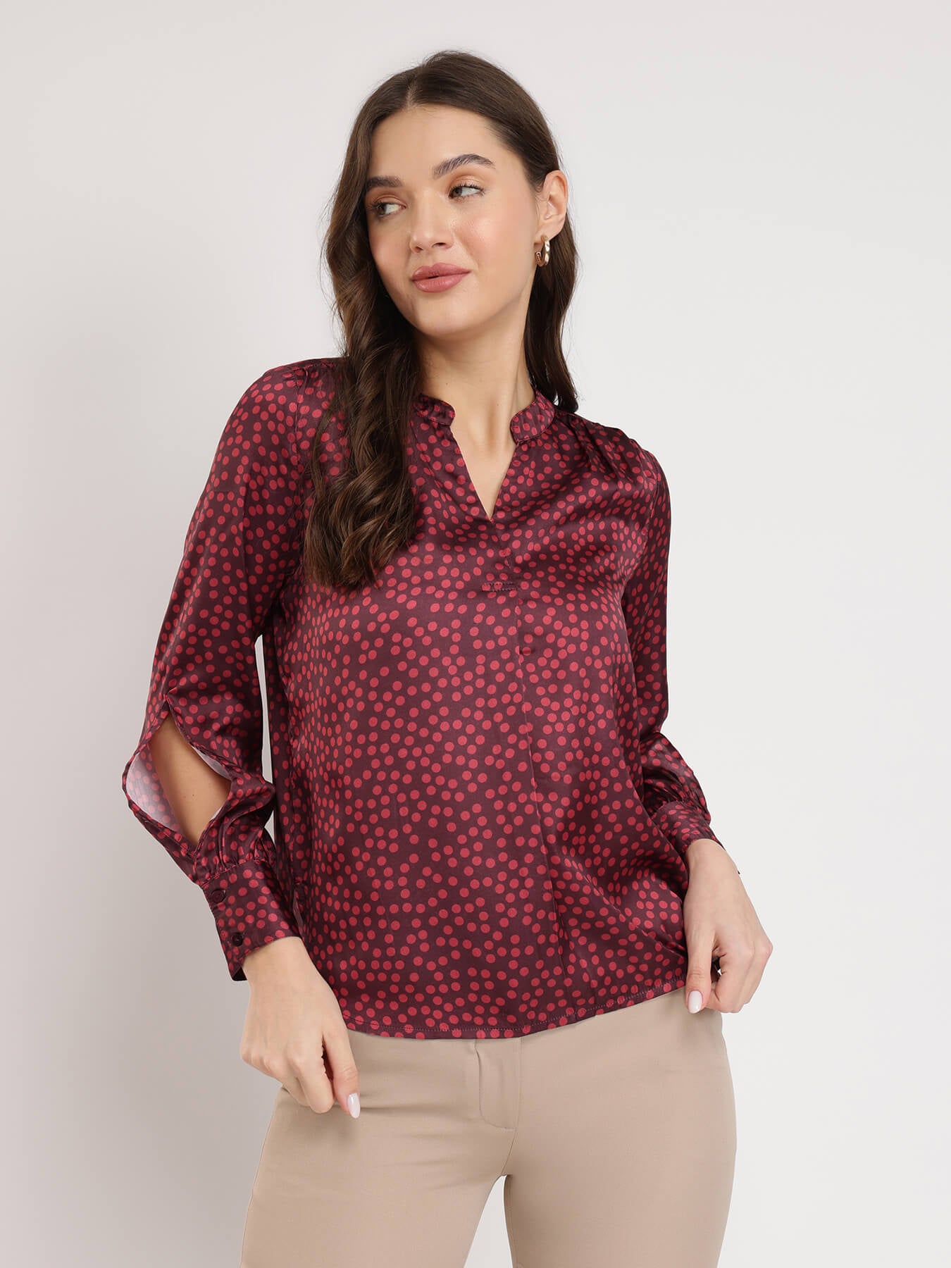 Satin Polka Top - Maroon