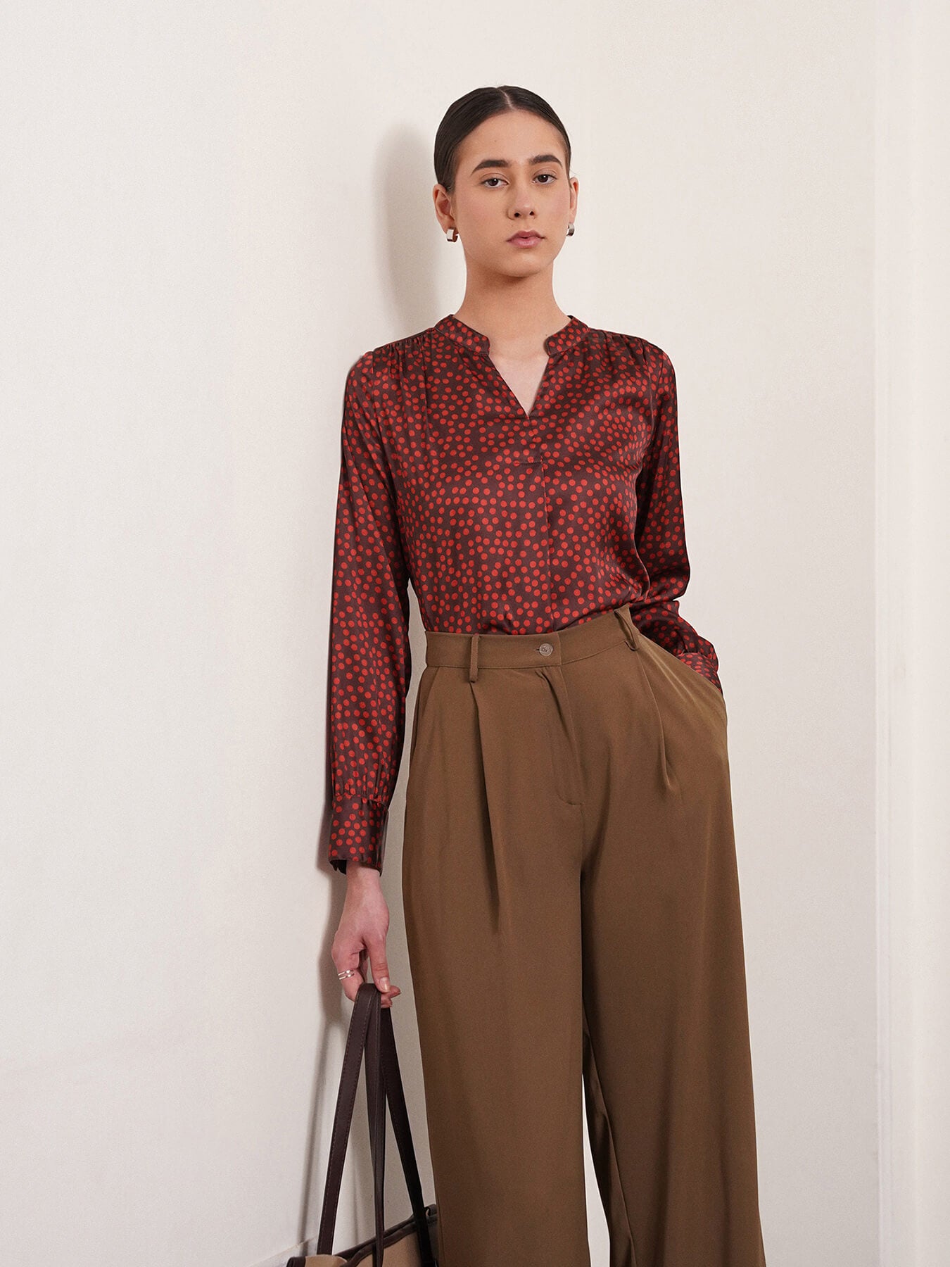 Satin Polka Top - Maroon