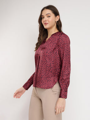 Satin Polka Top - Maroon