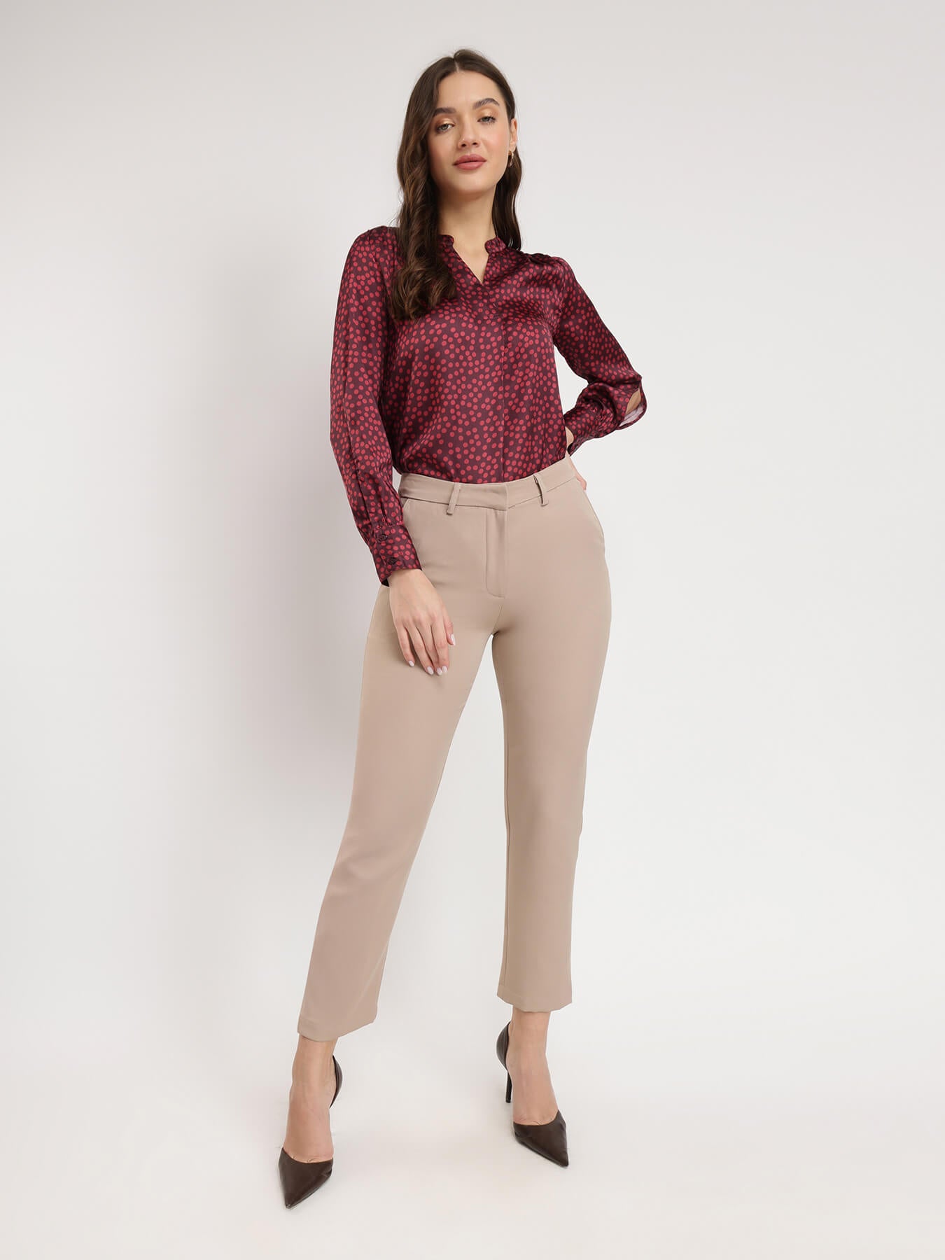 Satin Polka Top - Maroon