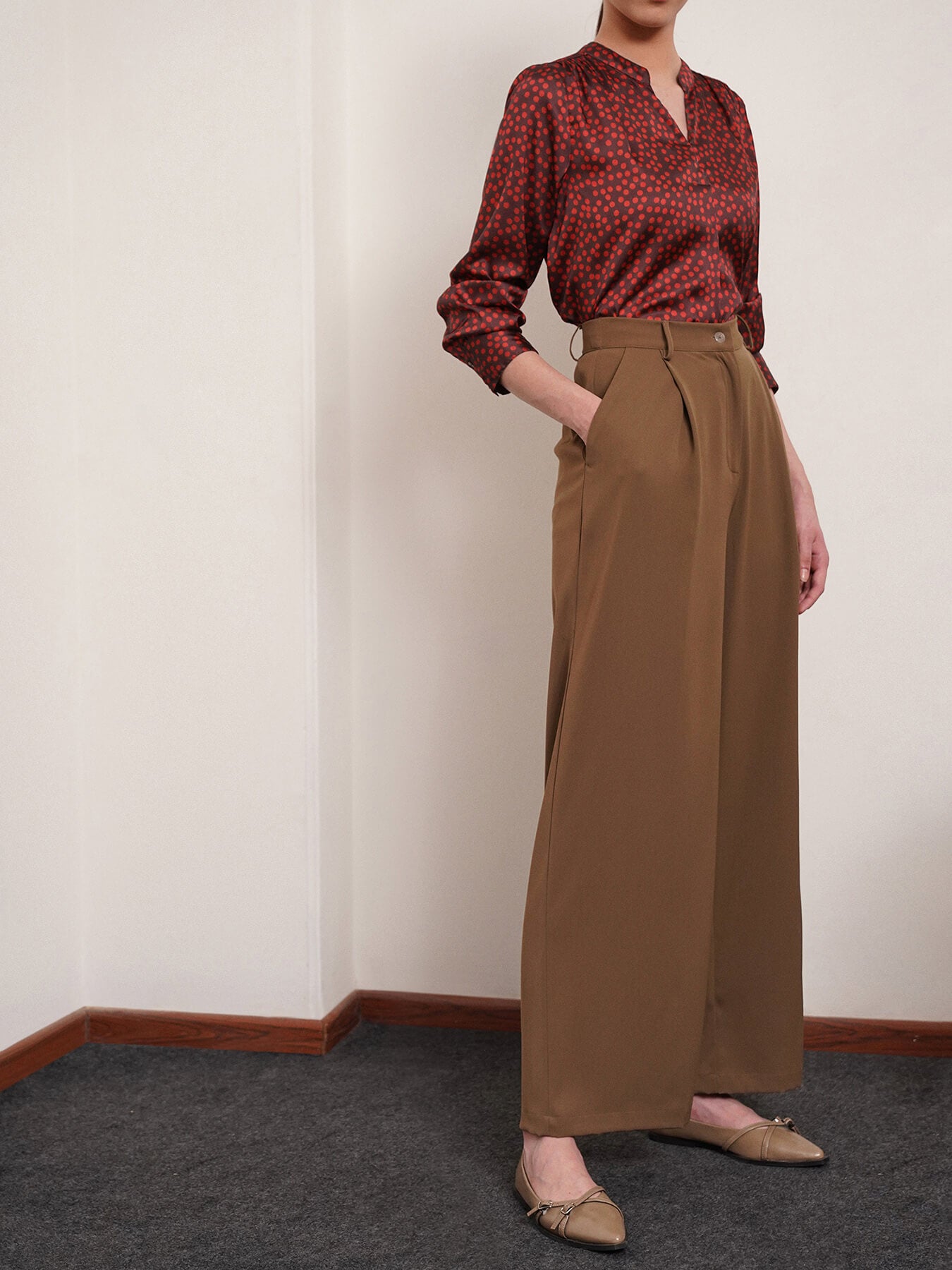 Satin Polka Top - Maroon