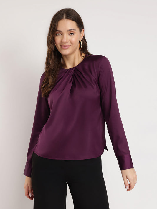 Satin Gathered Top - Plum