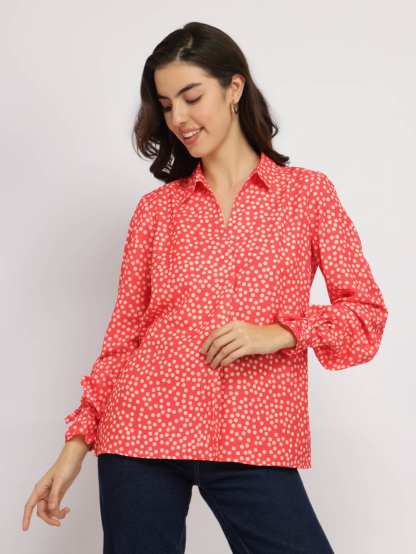 Polka Pleated Top - Orange