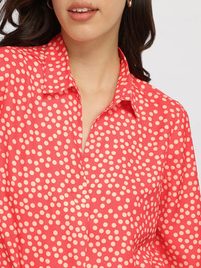 Polka Pleated Top - Orange