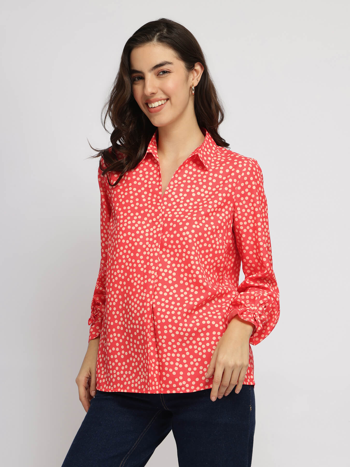 Polka Pleated Top - Orange