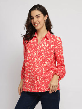 Polka Pleated Top - Orange