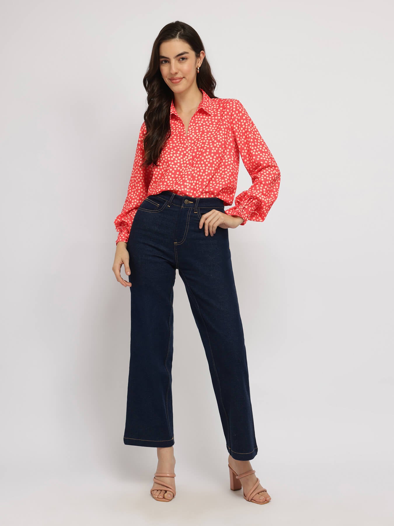 Polka Pleated Top - Orange