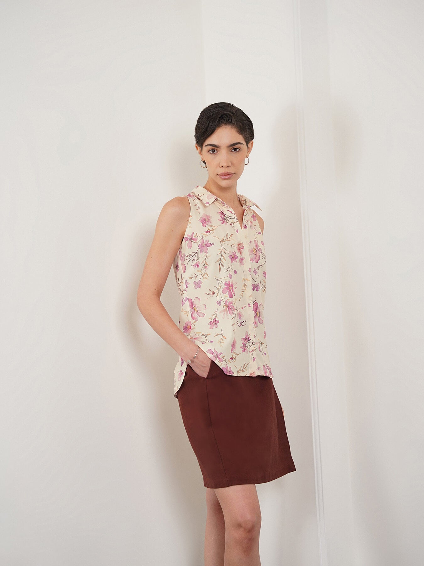 Floral Button Down Top - Off White