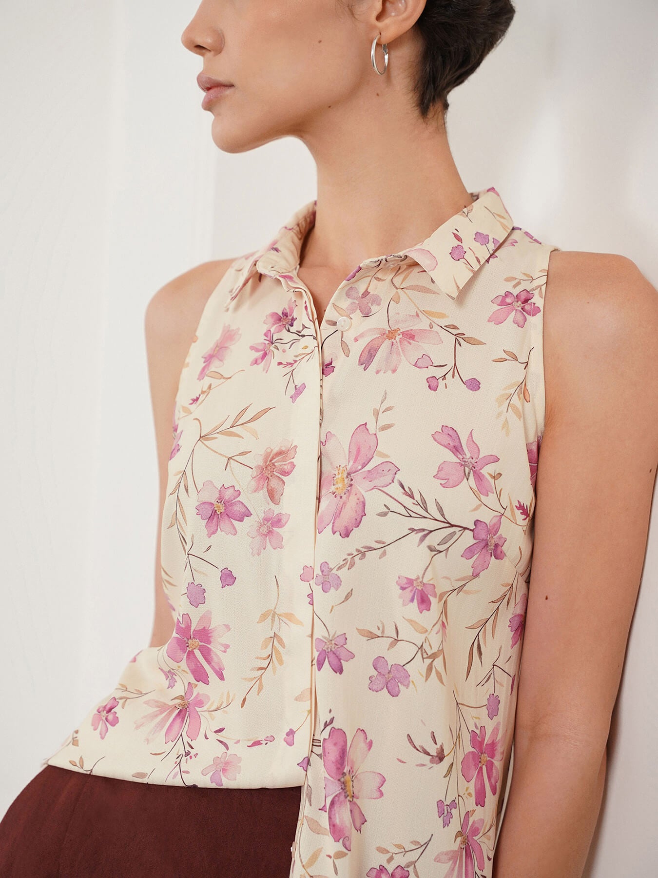 Floral Button Down Top - Off White