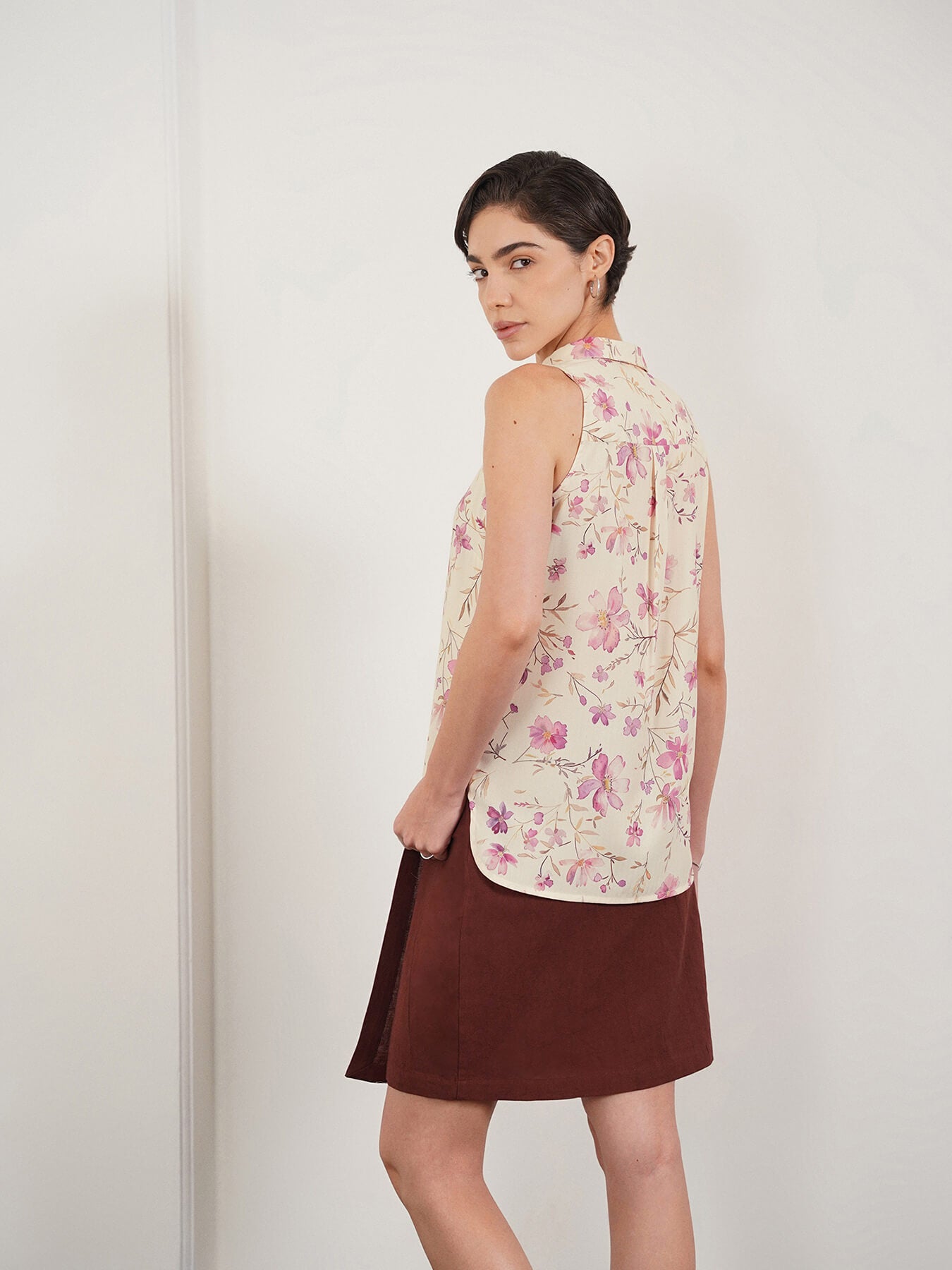 Floral Button Down Top - Off White