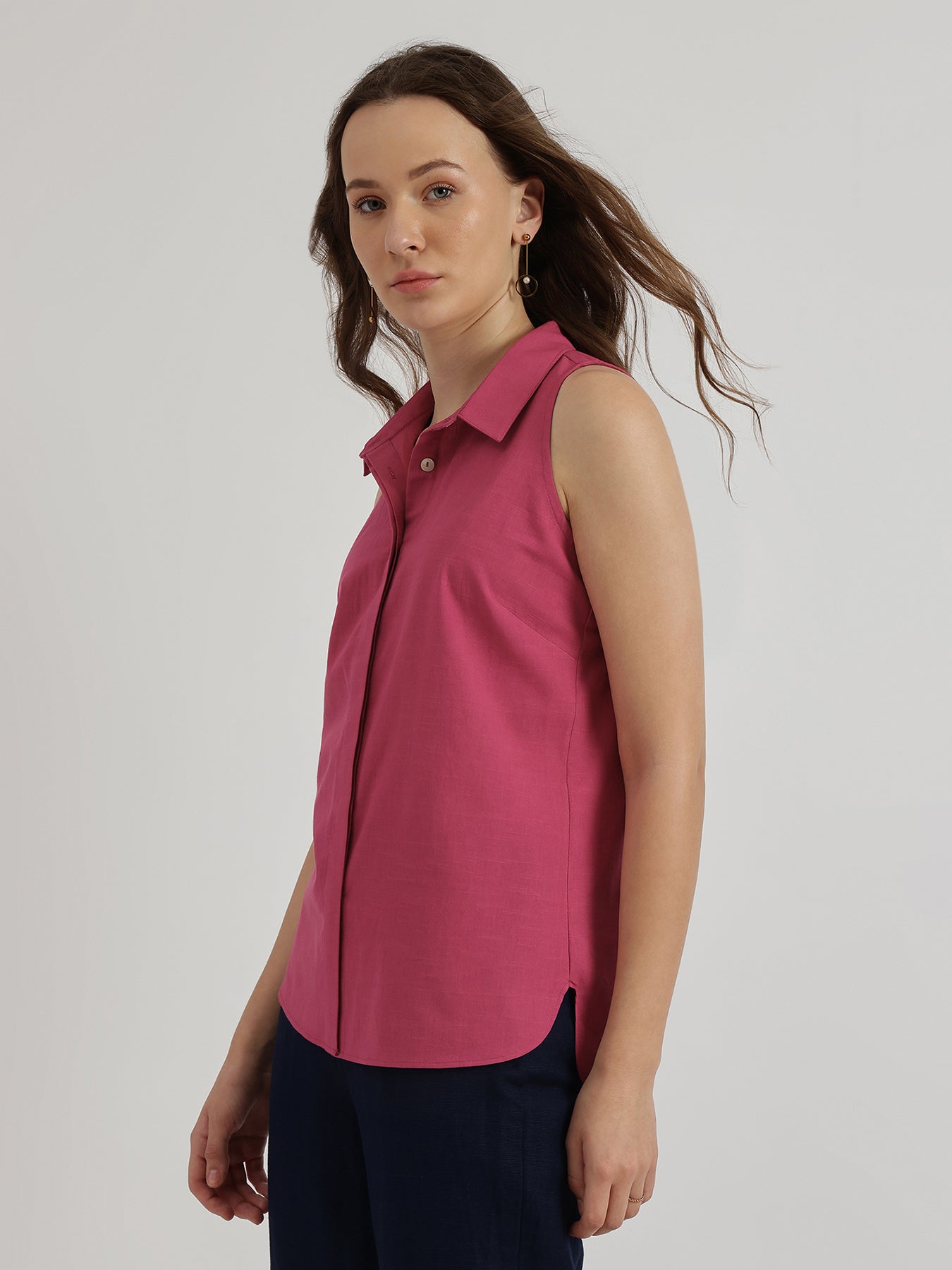 Button Down Top - Fuchsia