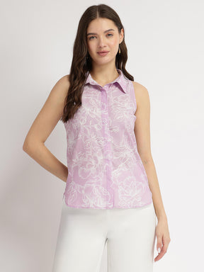 Floral Button Down Top - Lilac