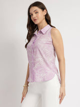 Floral Button Down Top - Lilac