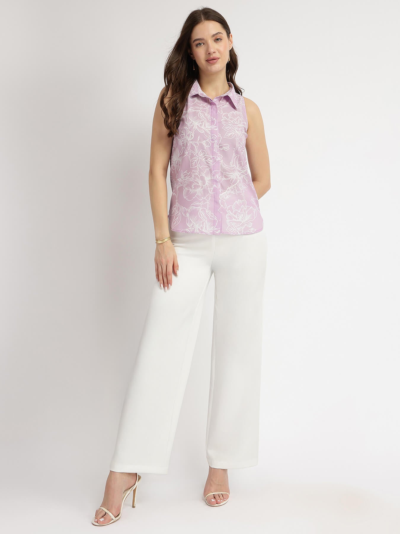 Floral Button Down Top - Lilac