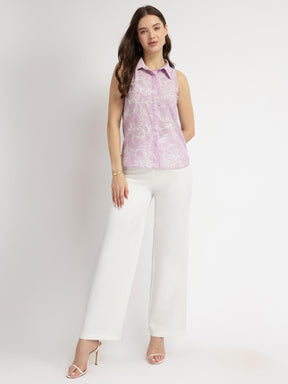 Floral Button Down Top - Lilac