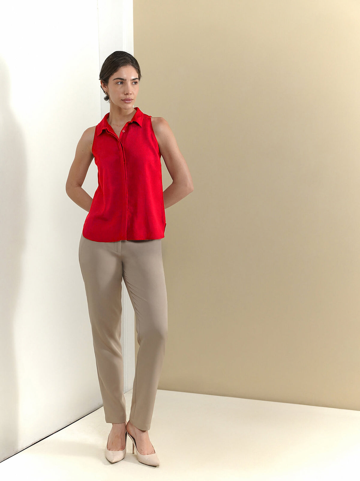Shirt Collar Top - Red