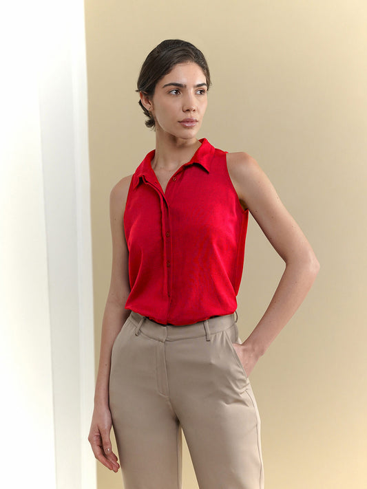 Shirt Collar Top - Red