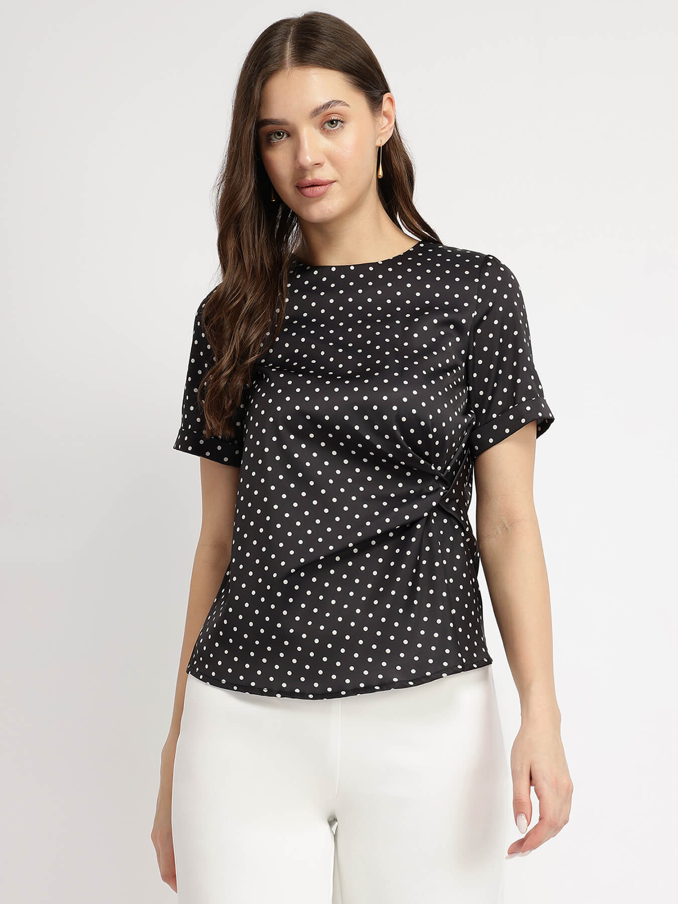 Satin Polka Dot Top - Black
