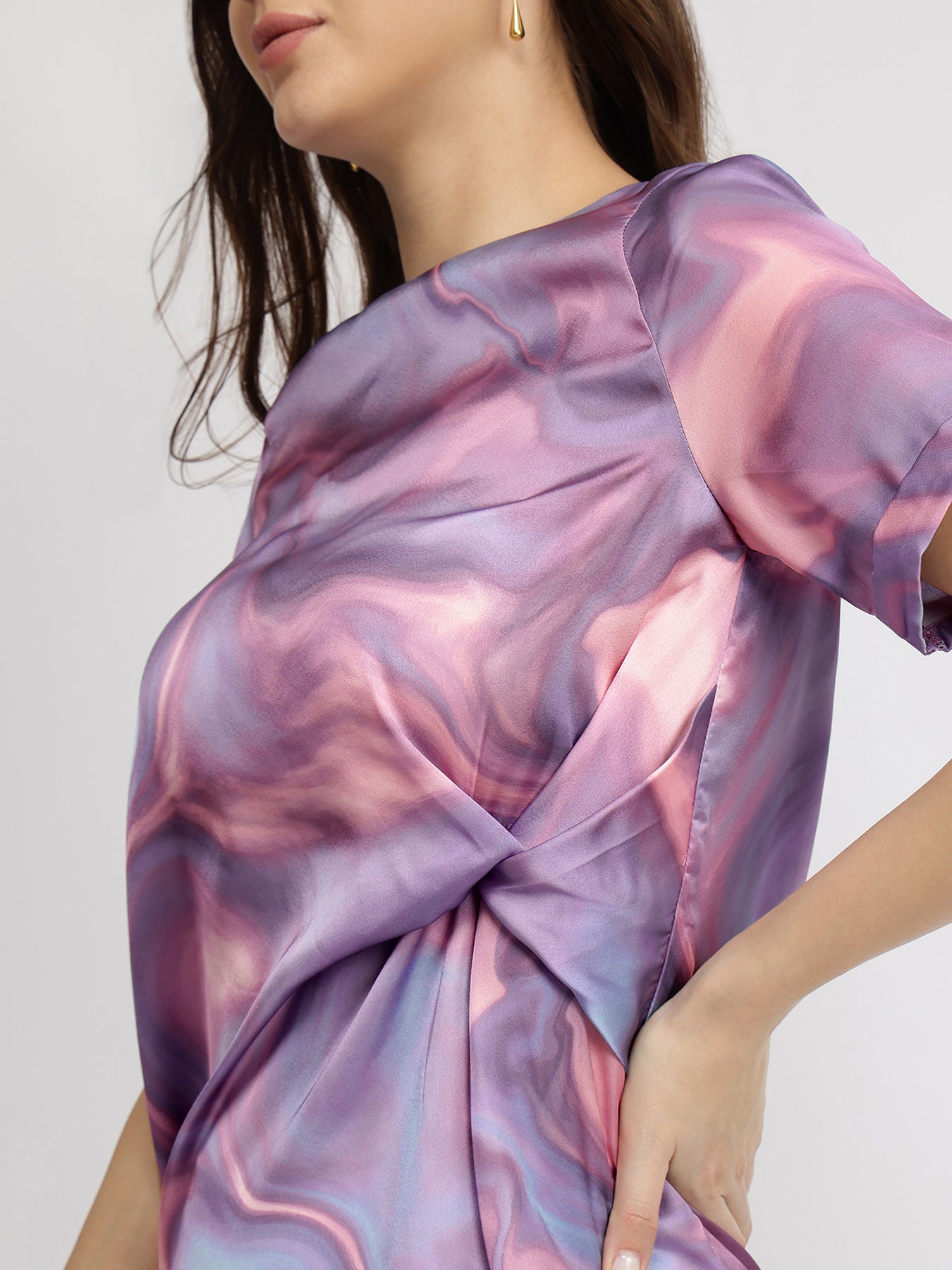 Satin Marble Print Top - Lavender