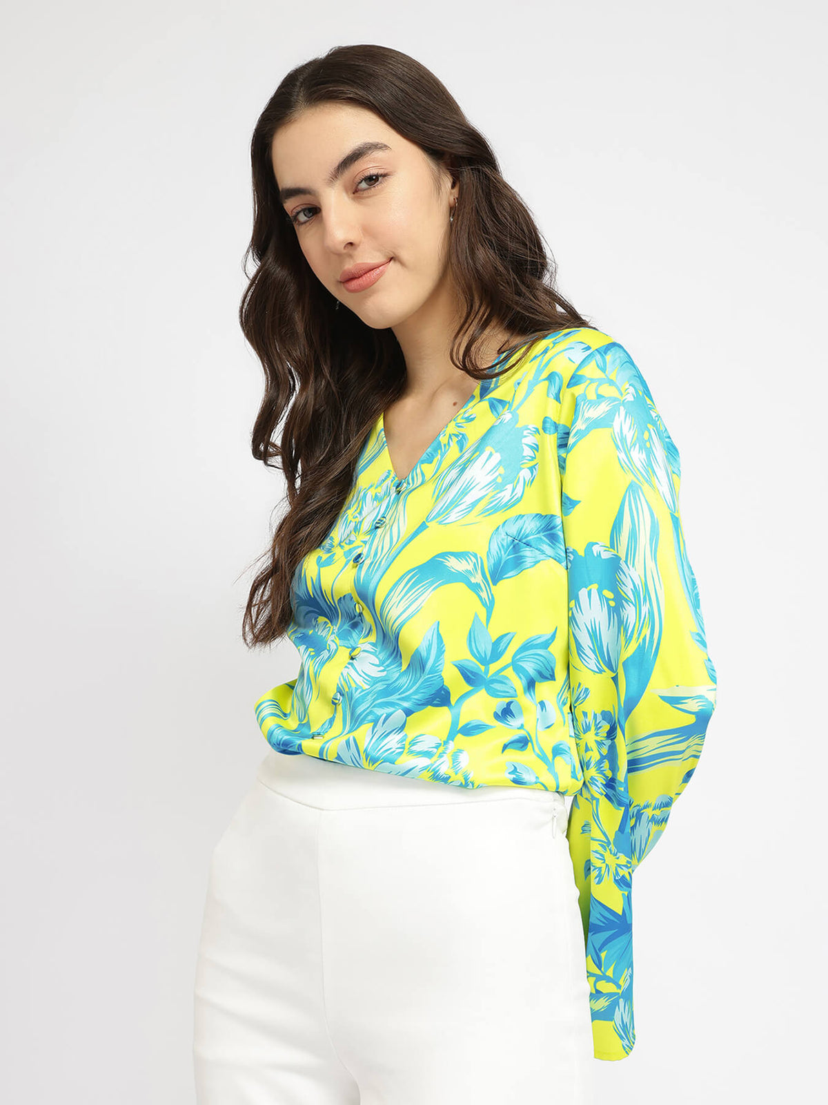 Satin Floral Top - Blue