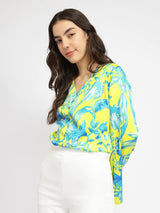 Satin Floral Top - Blue