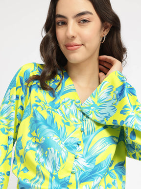 Satin Floral Top - Blue