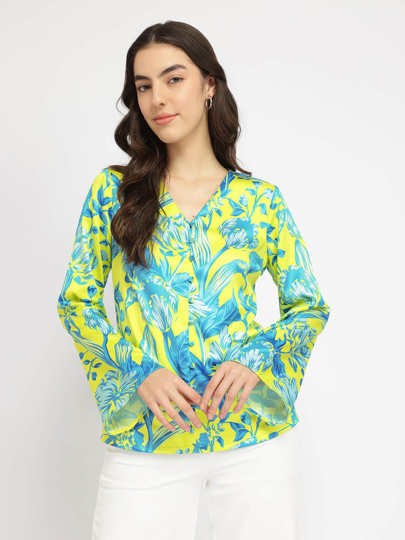 Satin Floral Top - Blue