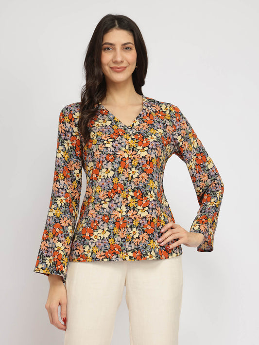 Bell Sleeves Floral Top - Multicolour