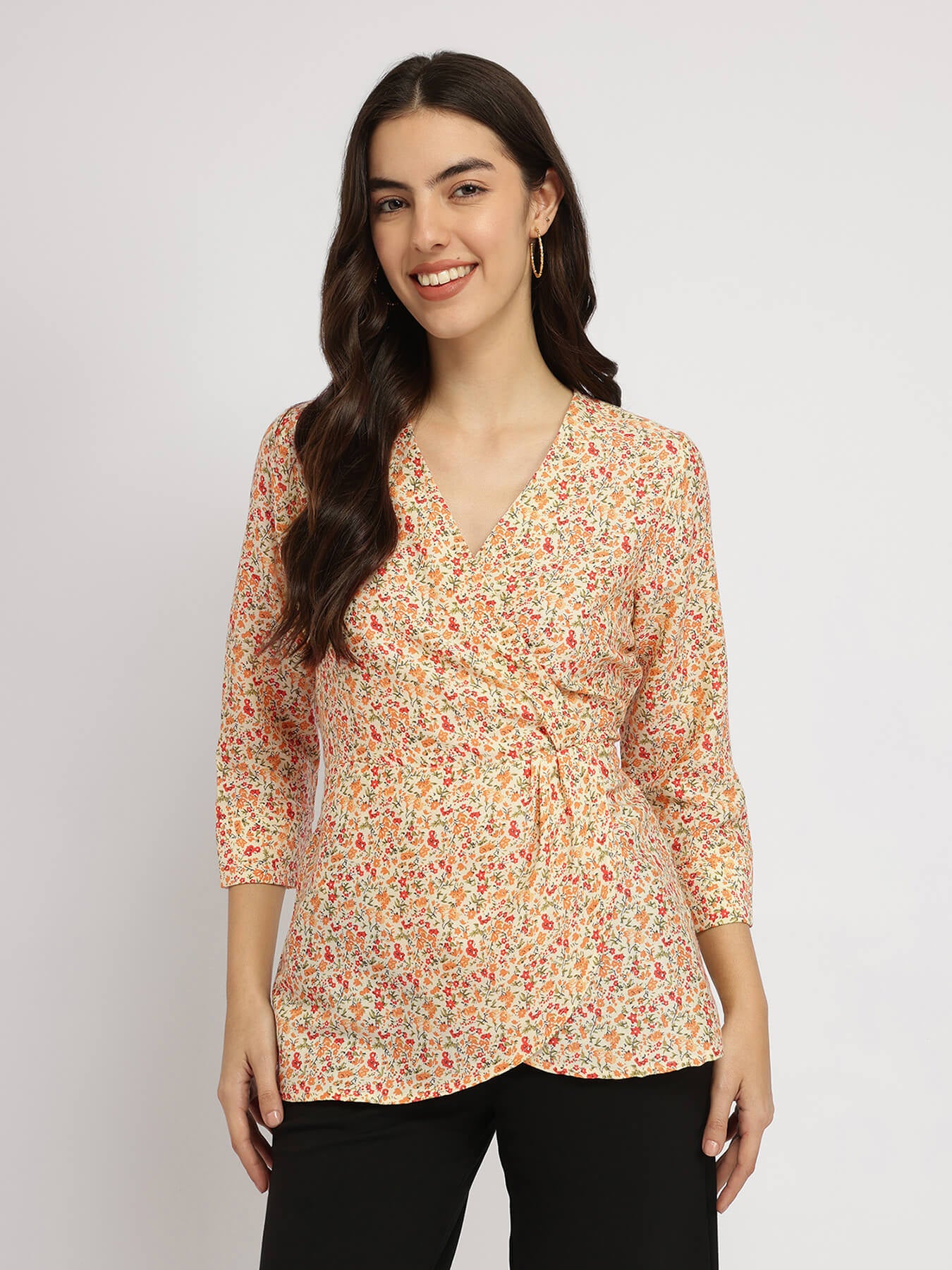 Wrap Pleated Top - Yellow