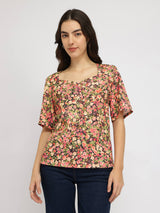 Floral Sweetheart Neck Top - Multicolour