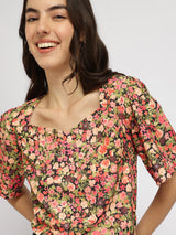 Floral Sweetheart Neck Top - Multicolour