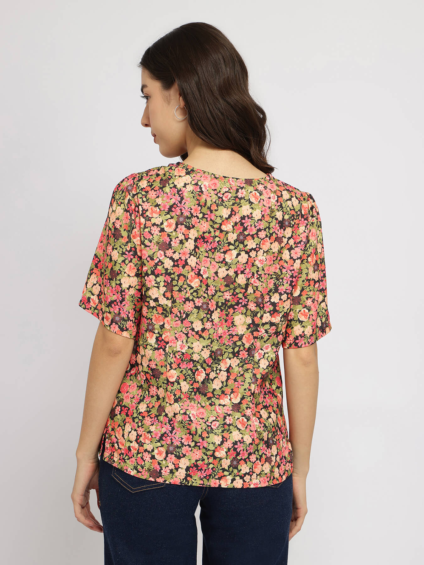 Floral Sweetheart Neck Top - Multicolour