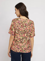 Floral Sweetheart Neck Top - Multicolour