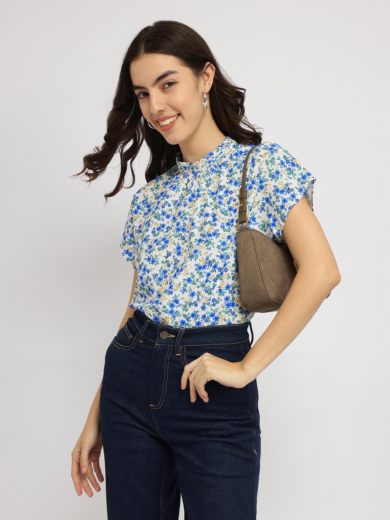 Floral Drop Shoulder Top - Blue