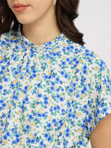 Floral Drop Shoulder Top - Blue