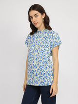 Floral Drop Shoulder Top - Blue