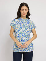 Floral Drop Shoulder Top - Blue