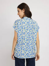 Floral Drop Shoulder Top - Blue