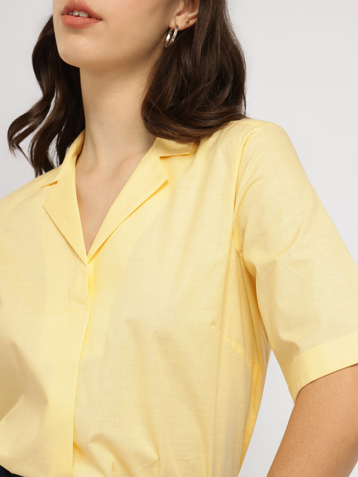 Cotton Notched Collar Top - Yellow